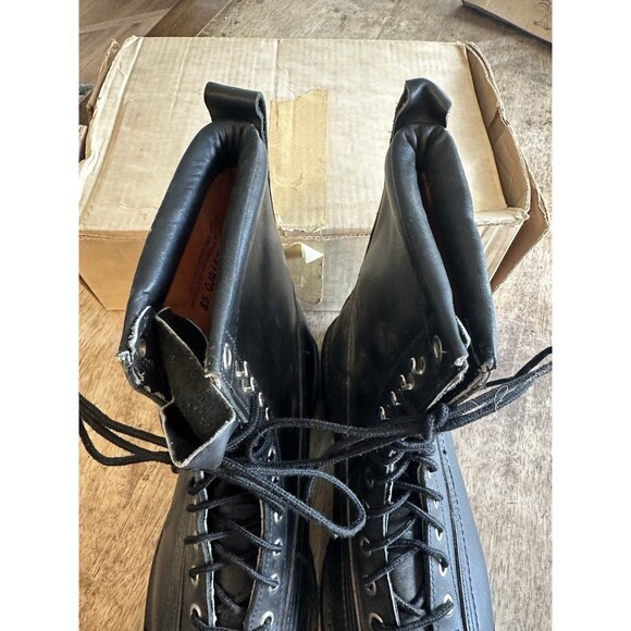 BLACK LEATHER LACE UP SKI HUNT MOUNTAIN BOOTS USA VINTAGE  8 1/2 E - Picture 4 of 8